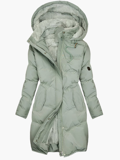 Hertha | Damen Wintermantel mit Kapuze & Reißverschluss – Gefütterter Steppmantel mit Fleece-Innenfutter, Elegant & Warm für Alltag & Outdoor
