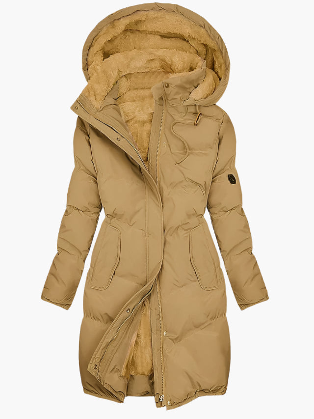 Hertha | Damen Wintermantel mit Kapuze & Reißverschluss – Gefütterter Steppmantel mit Fleece-Innenfutter, Elegant & Warm für Alltag & Outdoor