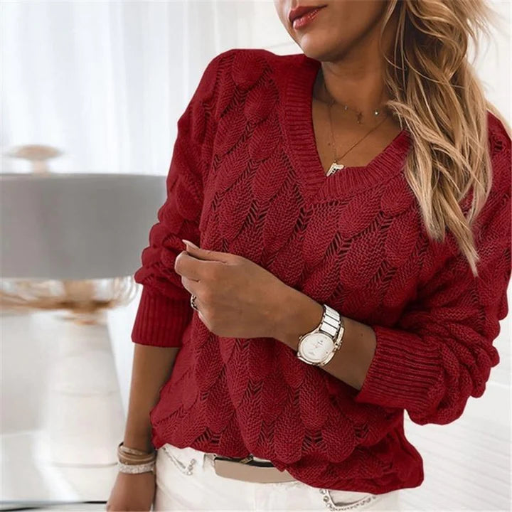 Noeami | Gestrickter Damenpullover mit V-Ausschnitt