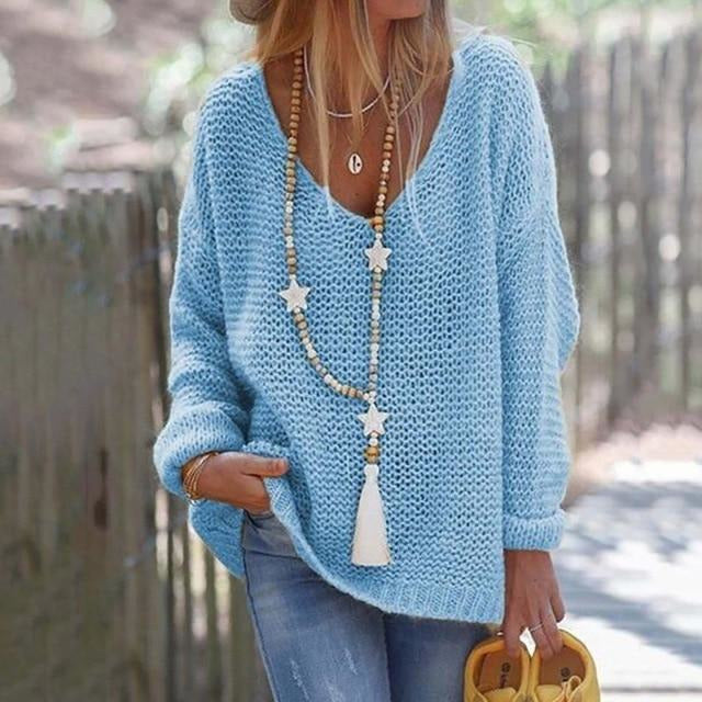Annelina | Damen Strickpullover mit V-Ausschnitt & Loose Fit Design