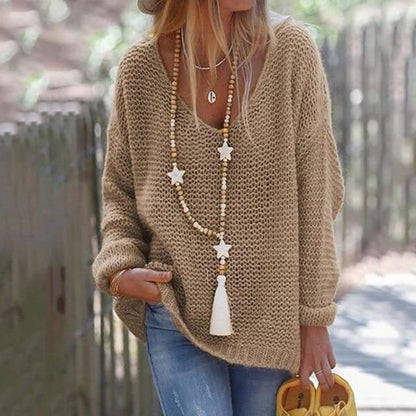 Annelina | Damen Strickpullover mit V-Ausschnitt & Loose Fit Design