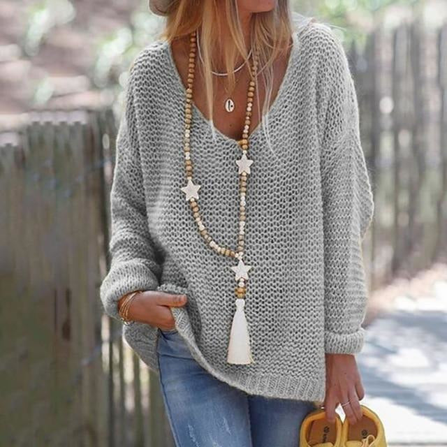 Annelina | Damen Strickpullover mit V-Ausschnitt & Loose Fit Design