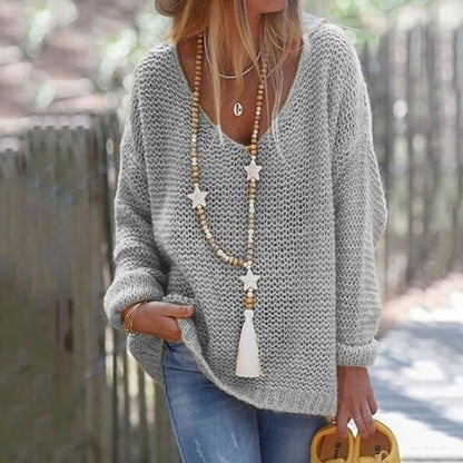 Annelina | Damen Strickpullover mit V-Ausschnitt & Loose Fit Design
