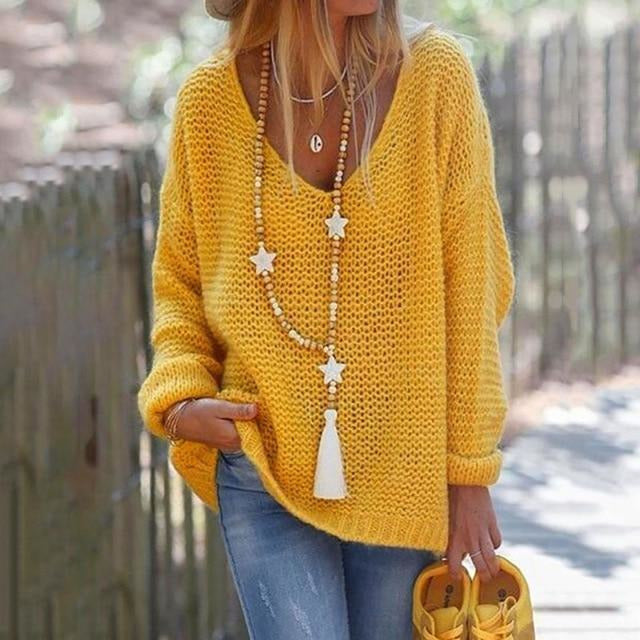 Annelina | Damen Strickpullover mit V-Ausschnitt & Loose Fit Design
