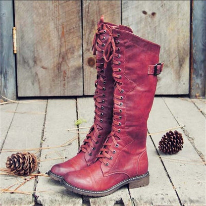Damen Hohe Schnürstiefel im Vintage-Look | Stylische Herbststiefel mit Profilsohle