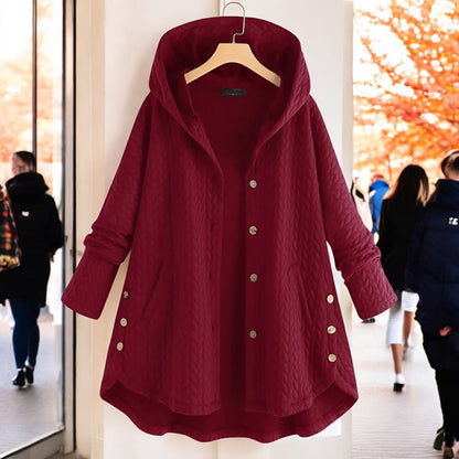 Ulrika | Damen Leichte Winterjacke mit Kapuze, Geflochtenem Muster und Knopfverschluss