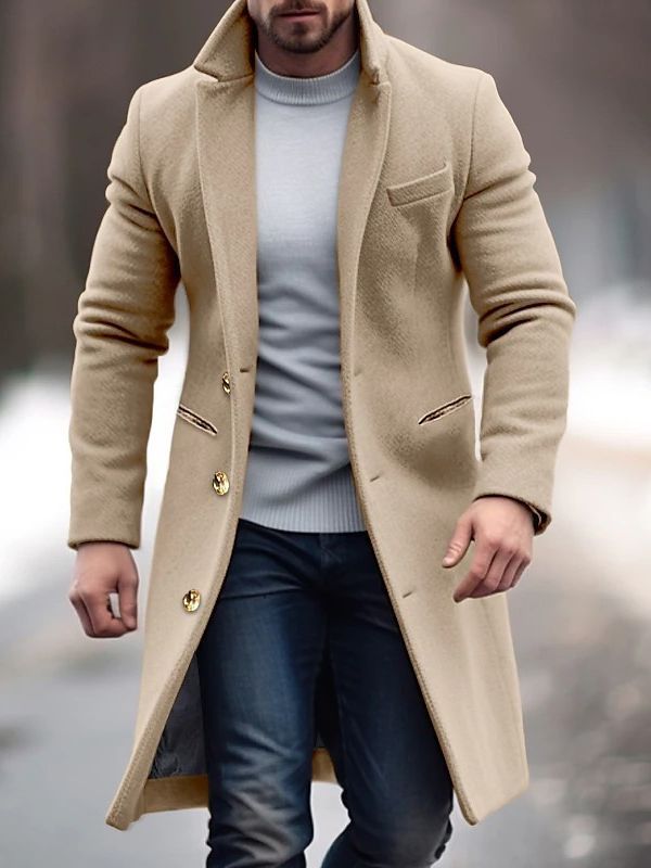 Kevin | Herren Wintermantel Lang Elegant mit Praktischen Taschen & Knöpfen