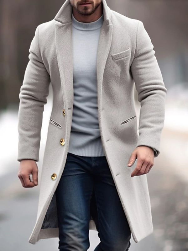 Kevin | Herren Wintermantel Lang Elegant mit Praktischen Taschen & Knöpfen
