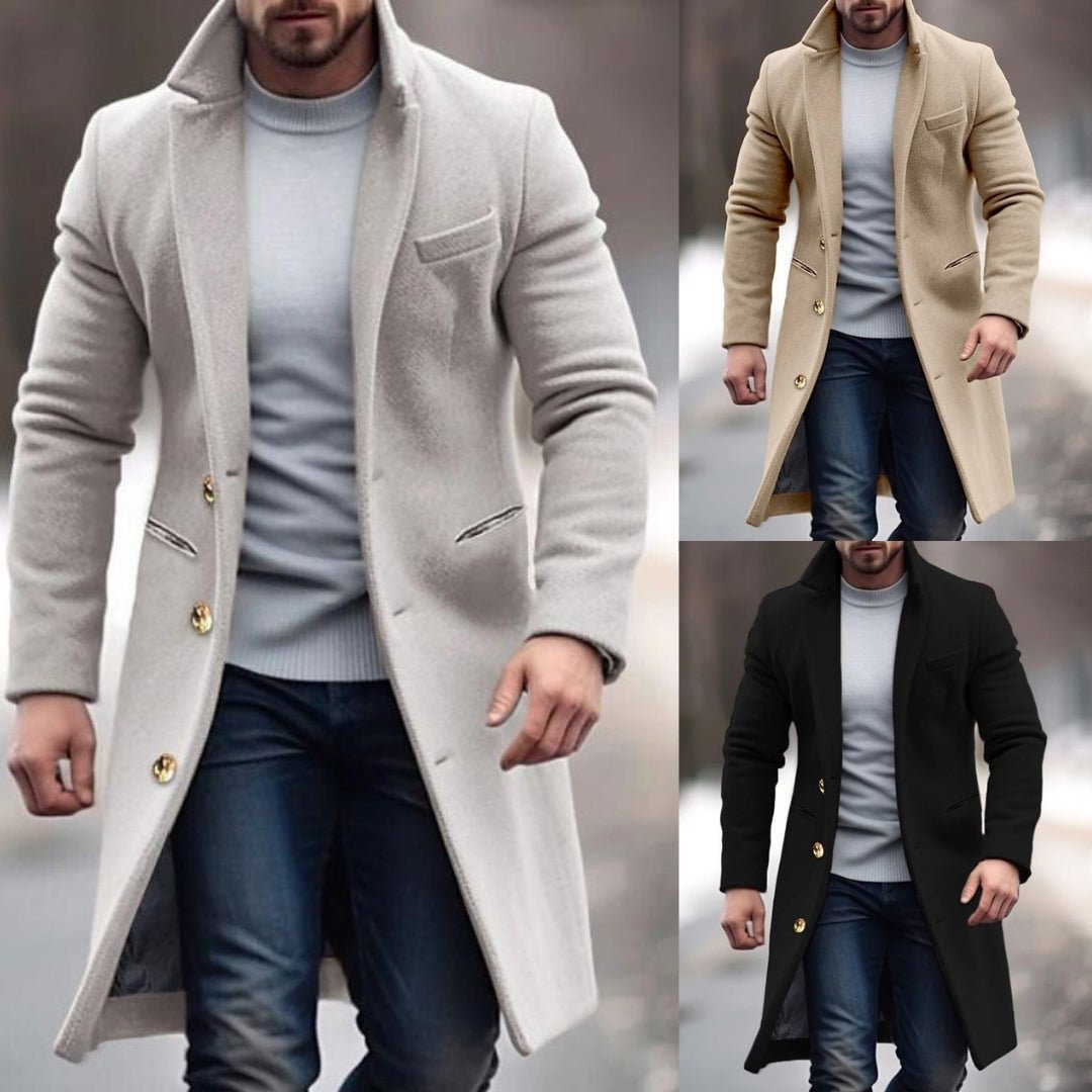 Kevin | Herren Wintermantel Lang Elegant mit Praktischen Taschen & Knöpfen