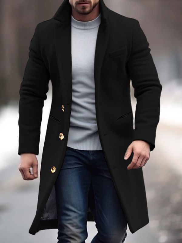 Kevin | Herren Wintermantel Lang Elegant mit Praktischen Taschen & Knöpfen