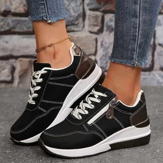 Damen Sneaker mit Schnürung und Reißverschluss – Freizeitschuhe für Alltag und aktive Tage