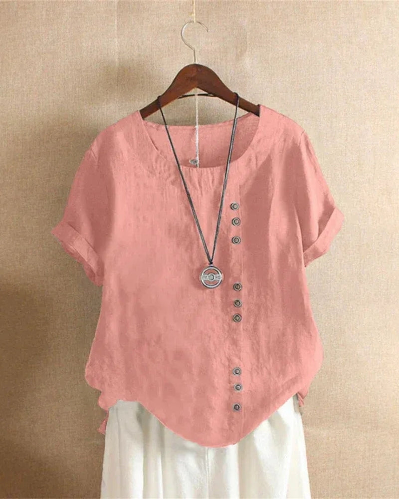 Damen Kurzarm Sommerbluse mit Rundhalsausschnitt – Leichter Casual Look für Alltag und Freizeit