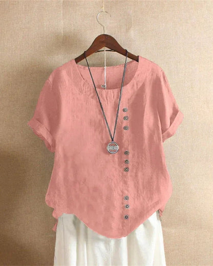 Damen Kurzarm Sommerbluse mit Rundhalsausschnitt – Leichter Casual Look für Alltag und Freizeit