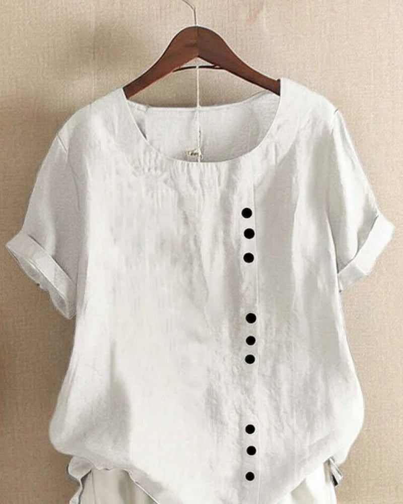 Damen Kurzarm Sommerbluse mit Rundhalsausschnitt – Leichter Casual Look für Alltag und Freizeit