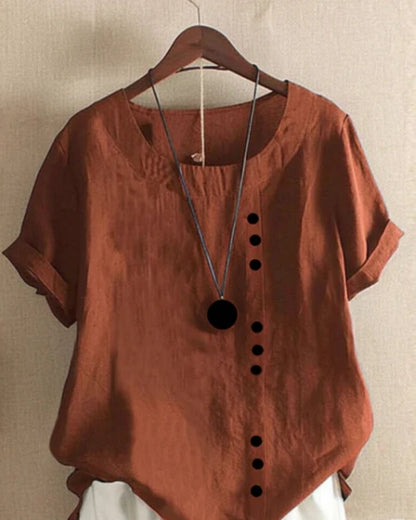 Damen Kurzarm Sommerbluse mit Rundhalsausschnitt – Leichter Casual Look für Alltag und Freizeit