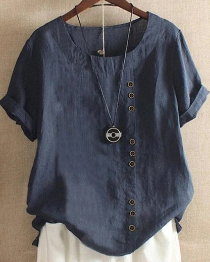 Damen Kurzarm Sommerbluse mit Rundhalsausschnitt – Leichter Casual Look für Alltag und Freizeit