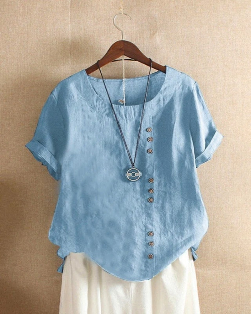 Damen Kurzarm Sommerbluse mit Rundhalsausschnitt – Leichter Casual Look für Alltag und Freizeit