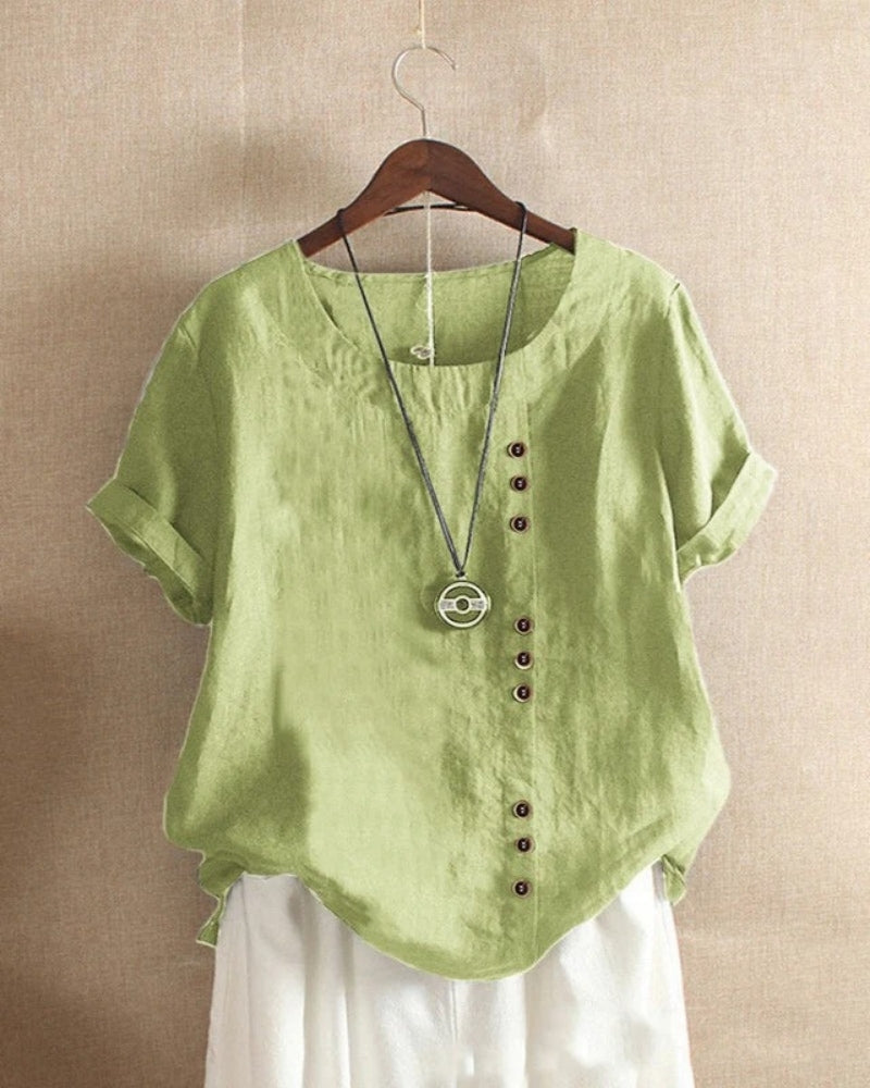 Damen Kurzarm Sommerbluse mit Rundhalsausschnitt – Leichter Casual Look für Alltag und Freizeit