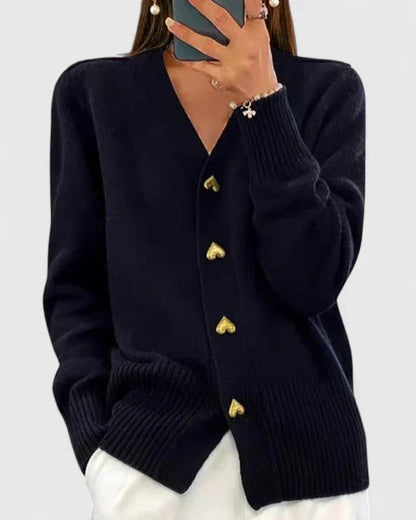 Damen Strickcardigan mit Herzknöpfen | Weicher Feinstrick im Casual-Chic
