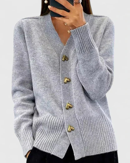 Damen Strickcardigan mit Herzknöpfen | Weicher Feinstrick im Casual-Chic