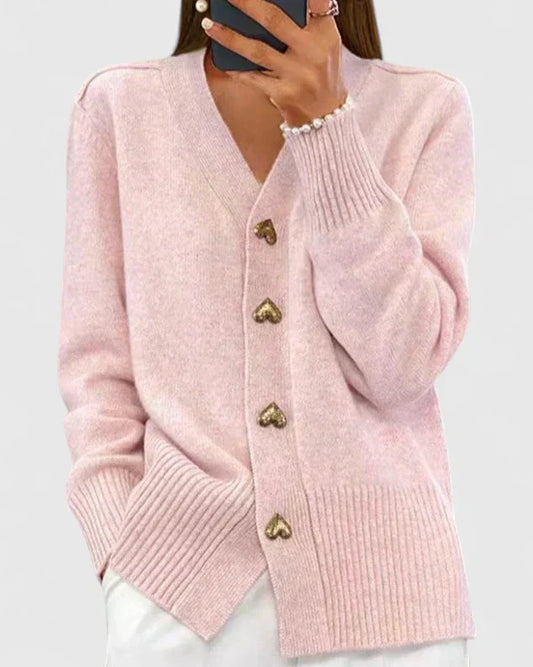 Damen Strickcardigan mit Herzknöpfen | Weicher Feinstrick im Casual-Chic