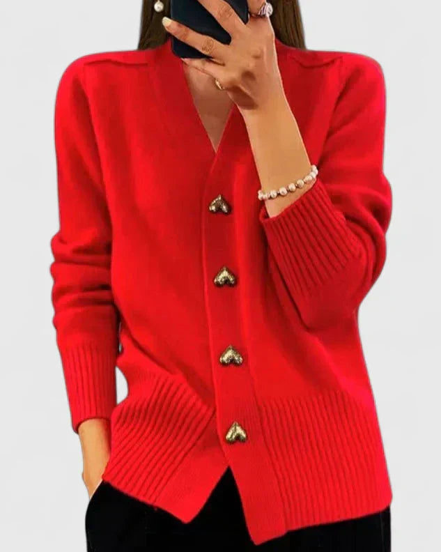 Damen Strickcardigan mit Herzknöpfen | Weicher Feinstrick im Casual-Chic