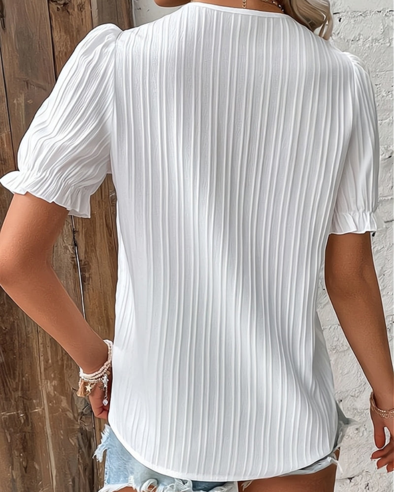 Damen Strukturierte Bluse mit V-Ausschnitt – Klassische Bluse für Alltag, Büro und gepflegte Looks