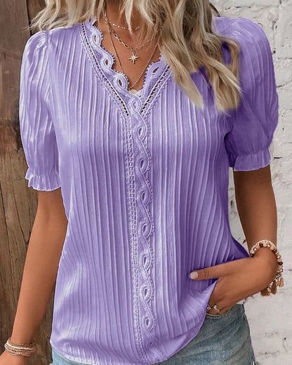 Damen Strukturierte Bluse mit V-Ausschnitt – Klassische Bluse für Alltag, Büro und gepflegte Looks