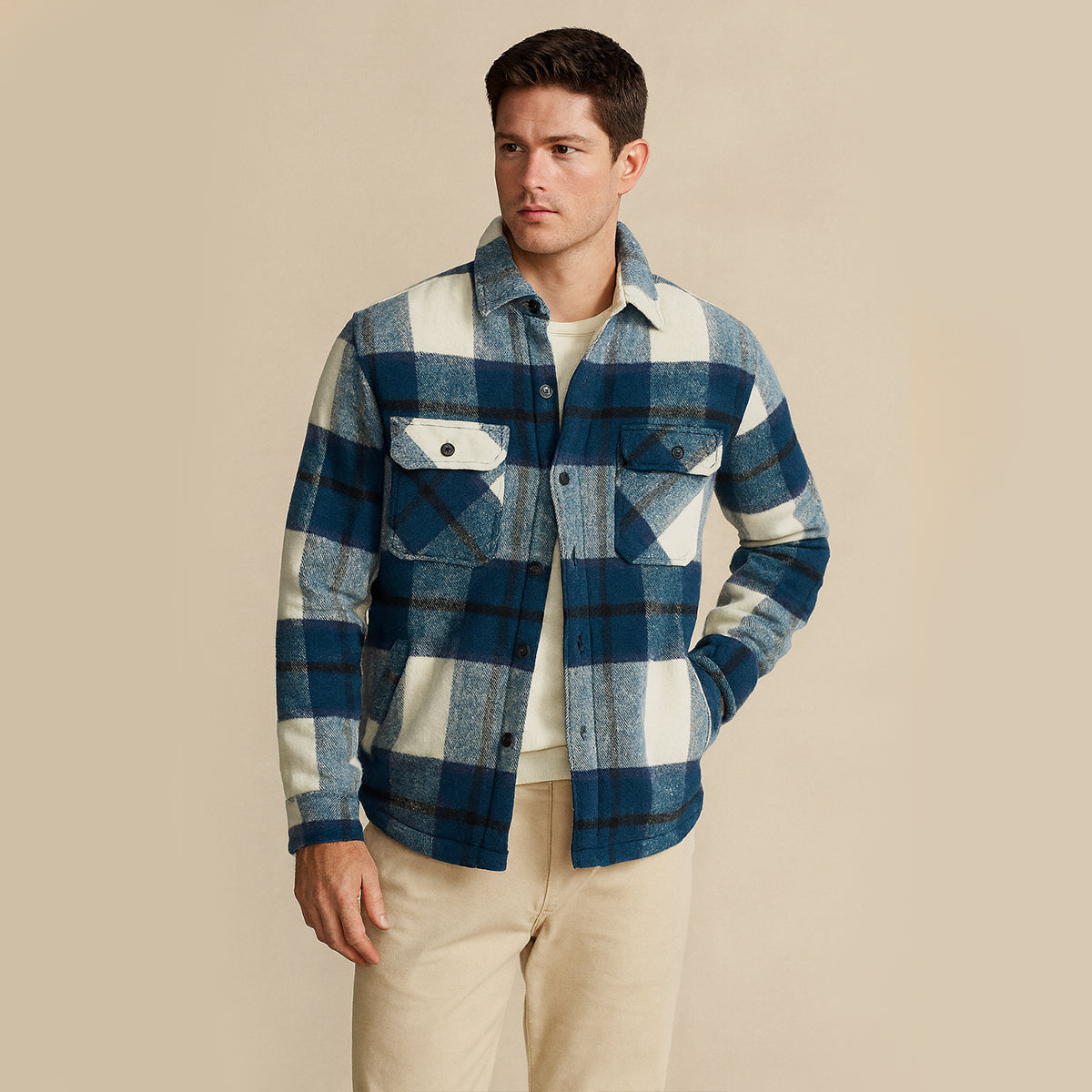 Herren Flanell-Hemdjacke mit Fleece-Futter | Warme Outdoor-Überhemdjacke