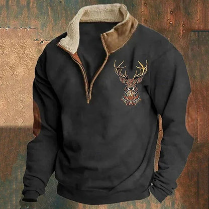 Herren-Winterfleecejacke mit gesticktem Hirsch & Teddyfutter