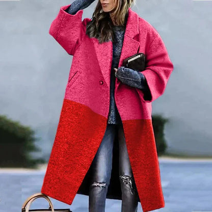 Damen Karomantel Oversize | Langer Wintermantel im modernen City-Stil